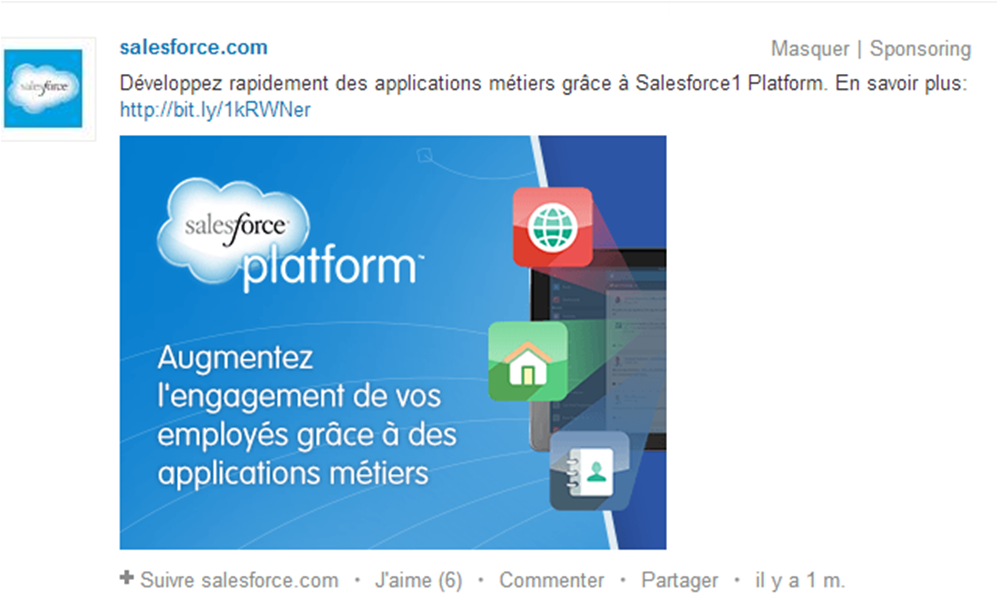Exemple de contenu sponsorisé sur Linkedin