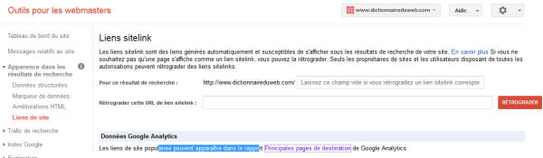 Retrogradation des sitelinks