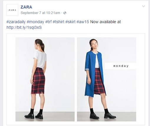Comment déployer sa marque sur le web Exemple de post sur le compte Facebook de Zara